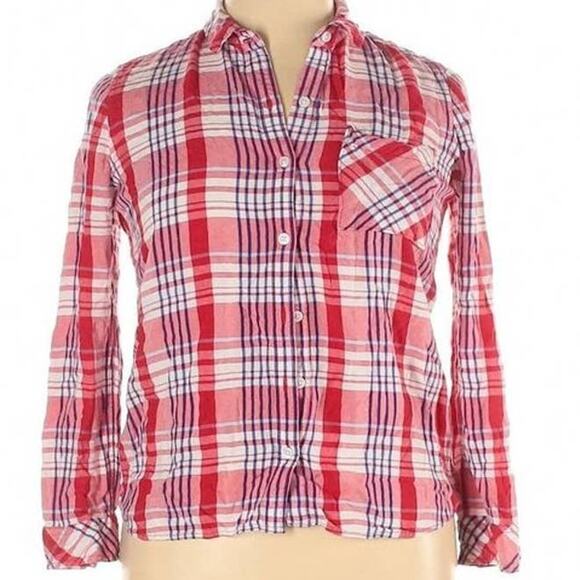 SO Women's Red & White Plaid Button-Down Shirt Size XL – Long Sleeve Casual Top - Picture 2 of 6